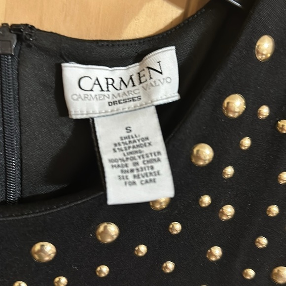 Carmen Marc Valvo Black Gold Studded Dress - Picture 2 of 5